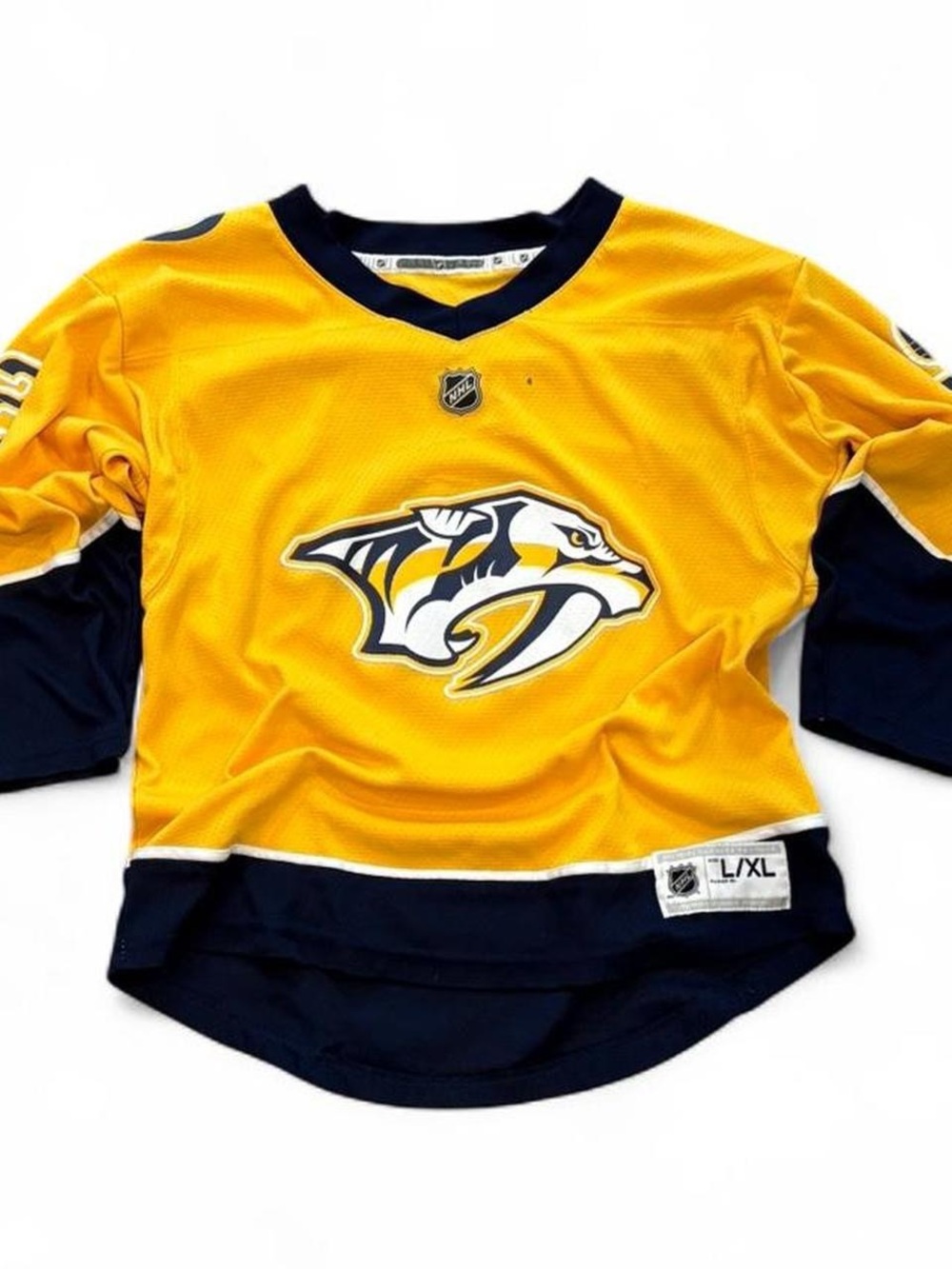 NHL Nashville Predators Gold and Navy Kids Hockey Jersey